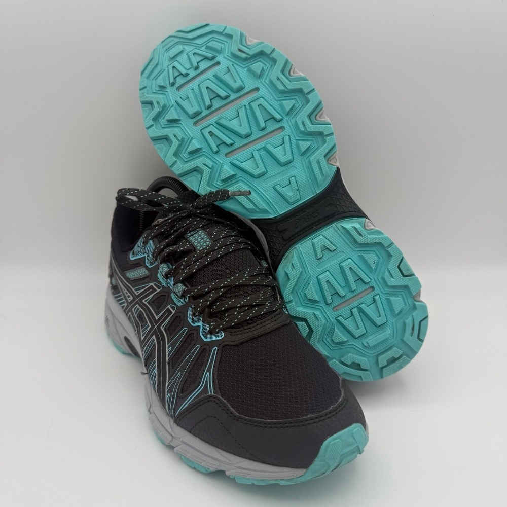 Women's ASICS Gel-Venture 7 Black Blue Trail Running Trainer Shoes Sz 8.5 WIDE